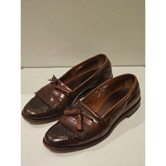 Allen Edmond Size 11 D Cody Brown Leather Woven Tassel Loafer Antique Brown Shoe Allen Edmonds Cody Tassel Kiltie Brown Leather Men Loafer  main image 2
